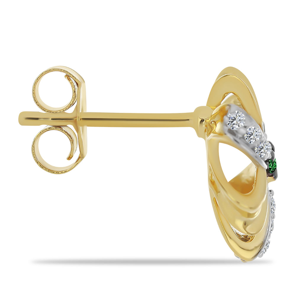 Pendientes de Plata Bañada en Oro con Diamante Verde y Zircón Blanco 2 