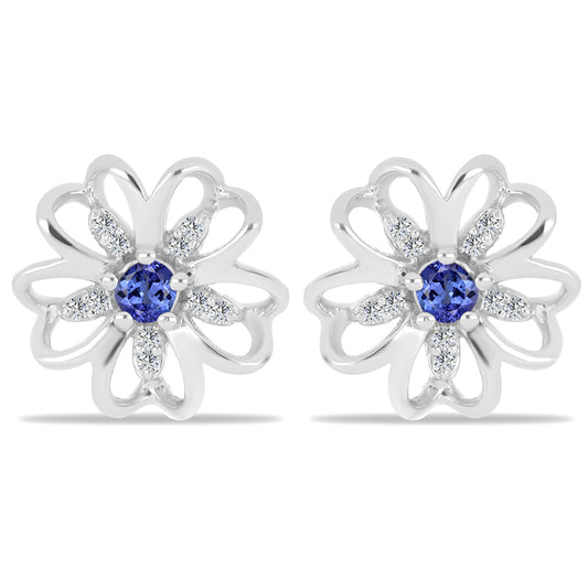 Pendientes de Plata con Tanzanita y Zircón Blanco