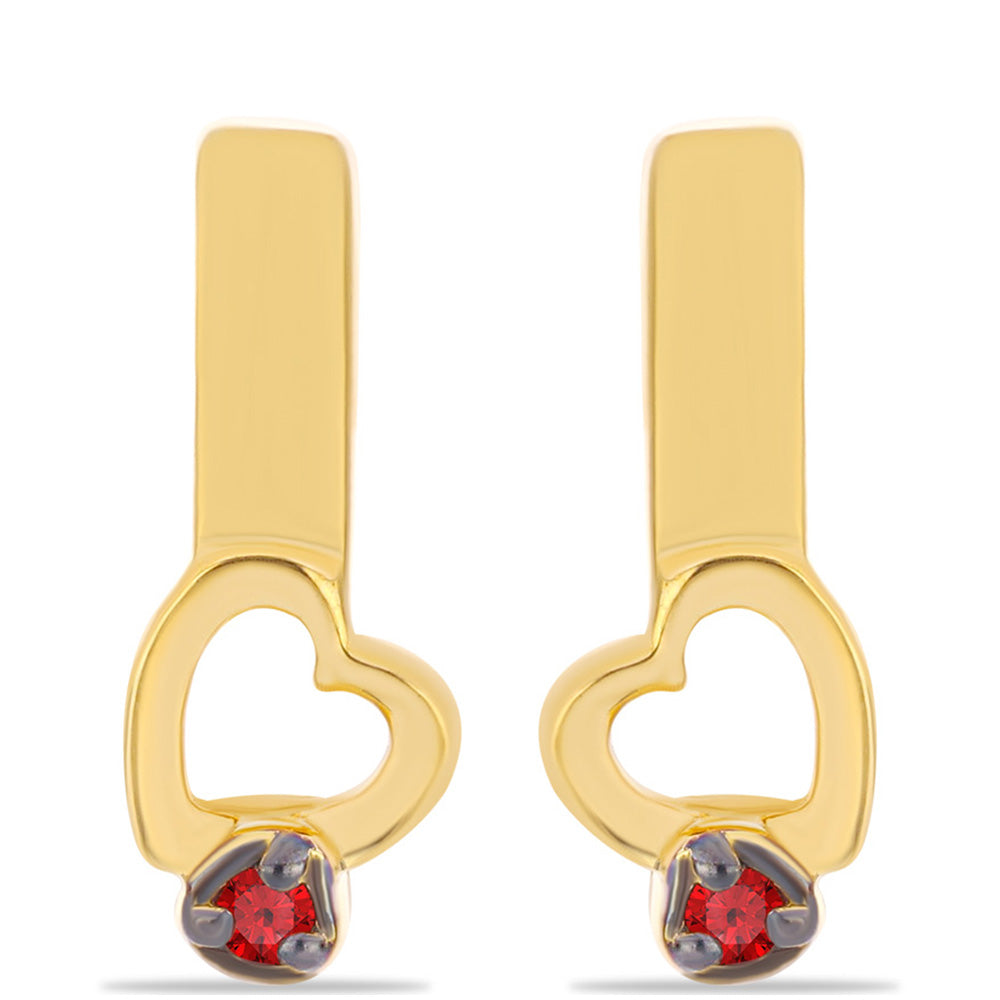 Pendientes de Plata Bañada en Oro con Diamante Rojo 1 