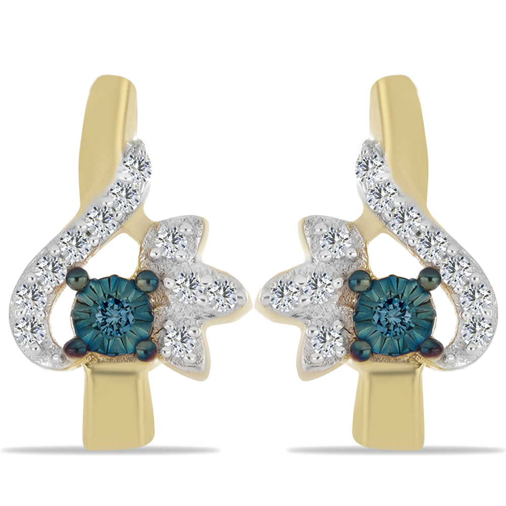Pendientes de Plata Bañada en Oro con Diamante Azul y Zircón Blanco
