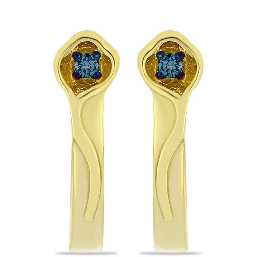 Pendientes de Plata Bañada en Oro con Diamante Azul