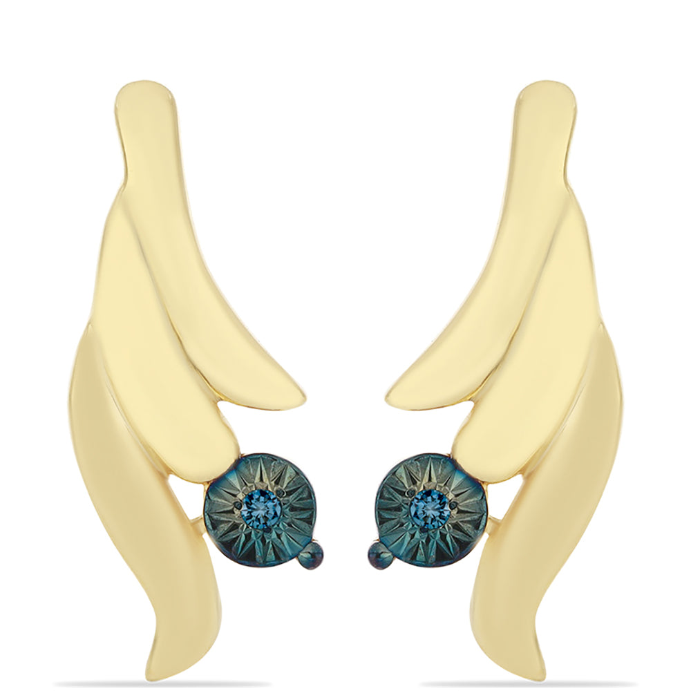 Pendientes de Plata Bañada en Oro con Diamante Azul