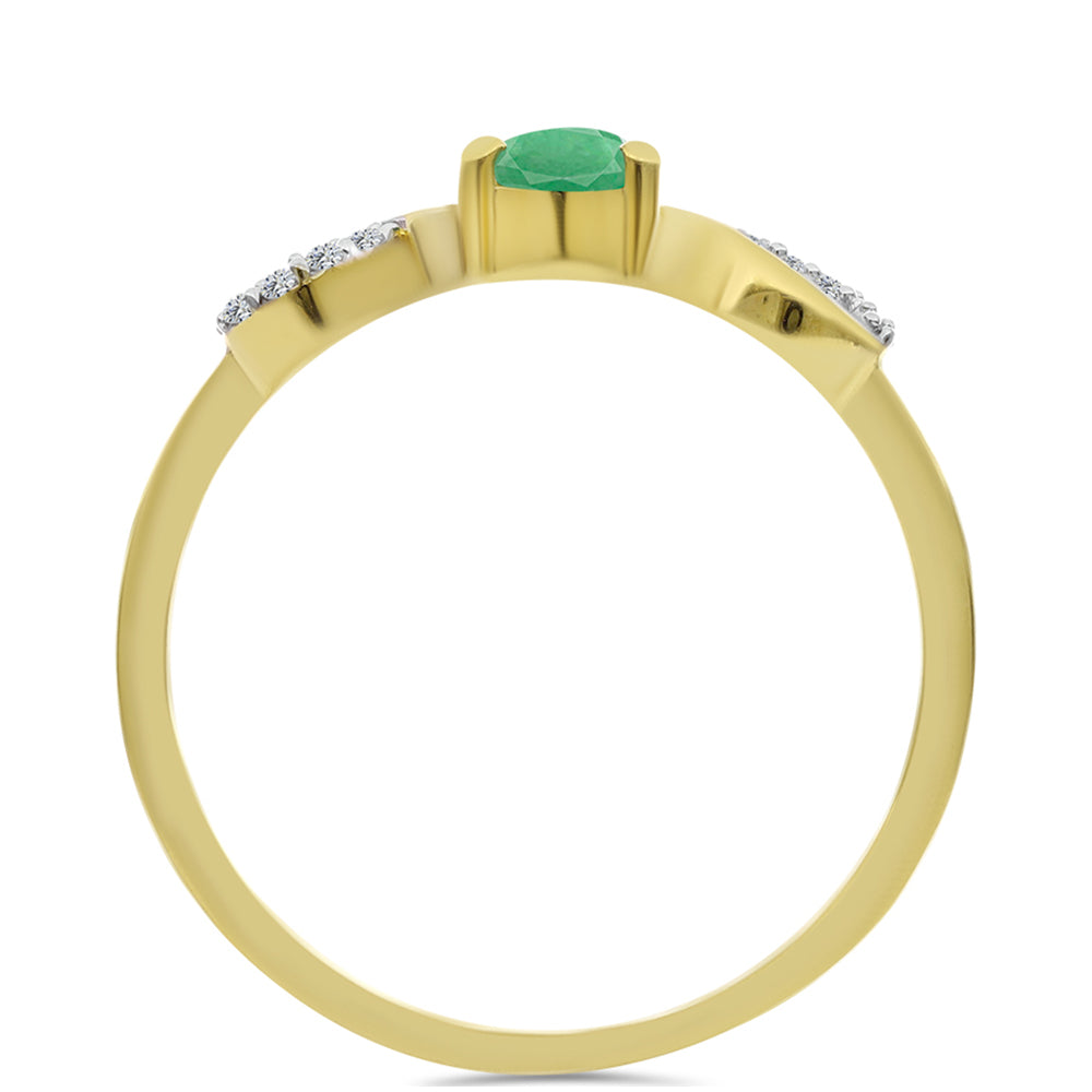 Anillo de Plata Bañada en Oro con Esmeralda de Brasil y Zircón Blanco