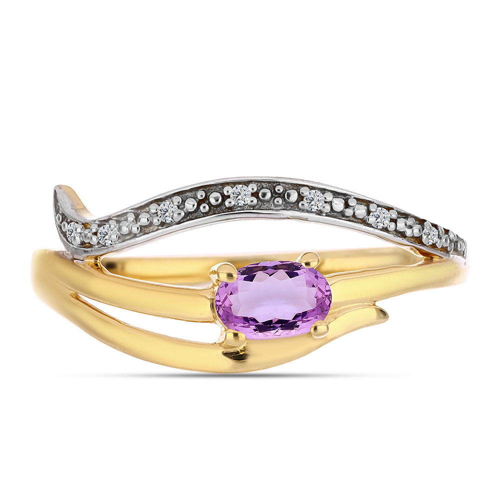 Anillo de Plata Bañada en Oro con Amatista Rosa de Francia y Topacio Blanco 1 