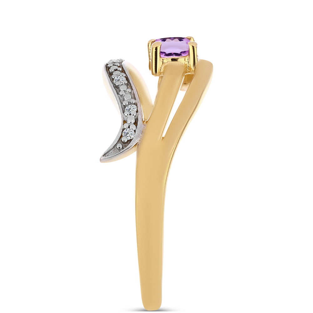Anillo de Plata Bañada en Oro con Amatista Rosa de Francia y Topacio Blanco