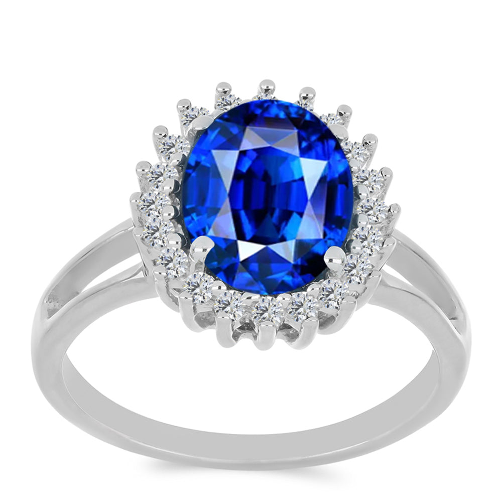 Anillo de Plata con Zafiro artificial y Zircón Blanco