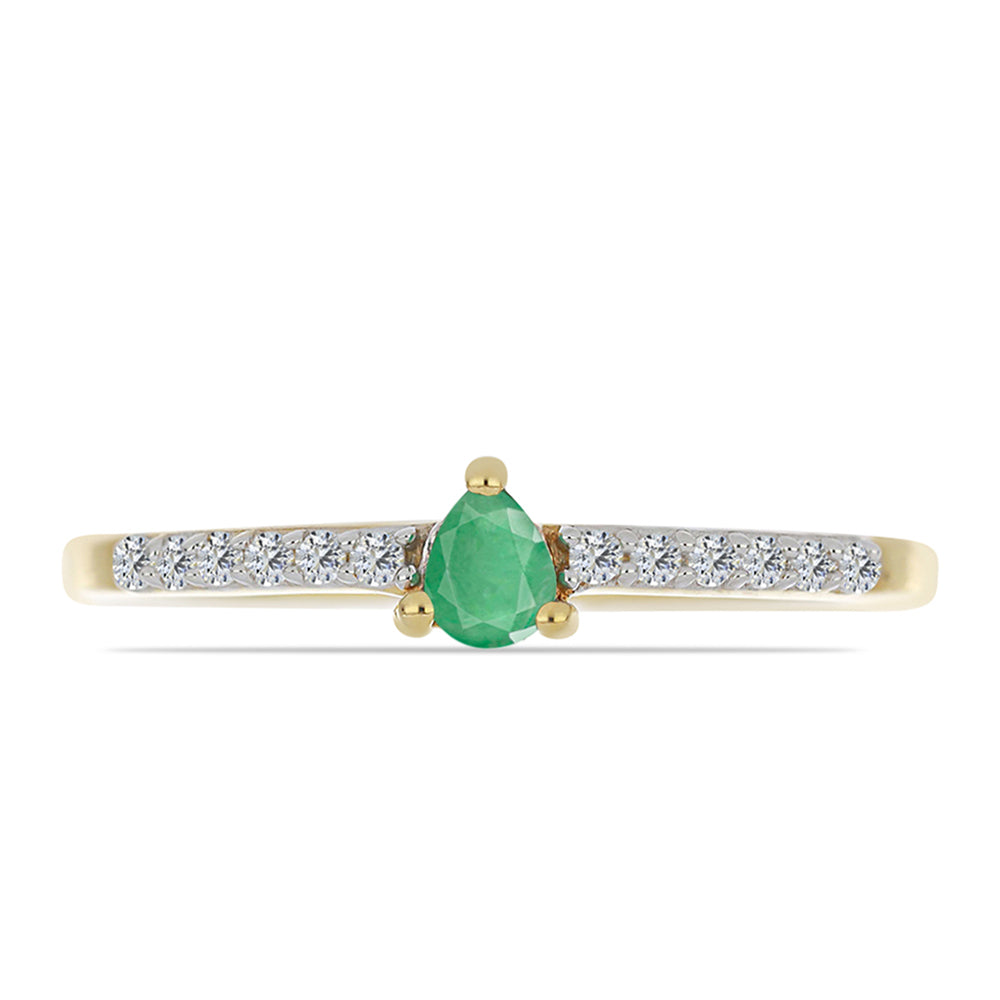 Anillo de Plata Bañada en Oro con Esmeralda de Brasil y Zircón Blanco 1 