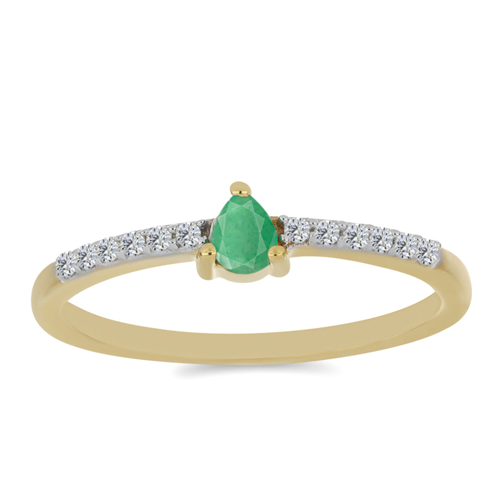 Anillo de Plata Bañada en Oro con Esmeralda de Brasil y Zircón Blanco 3 
