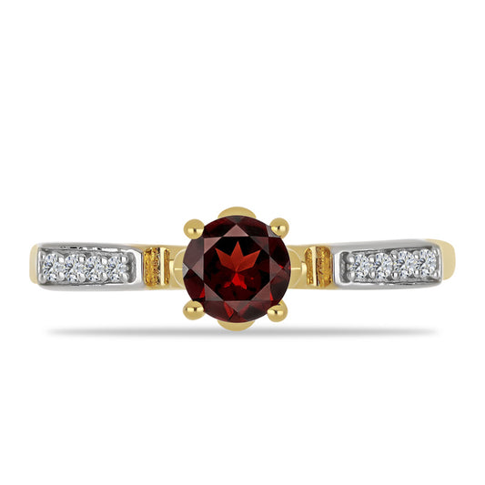 Anillo de Plata Bañada en Oro con Granate Barton y Zircón Blanco