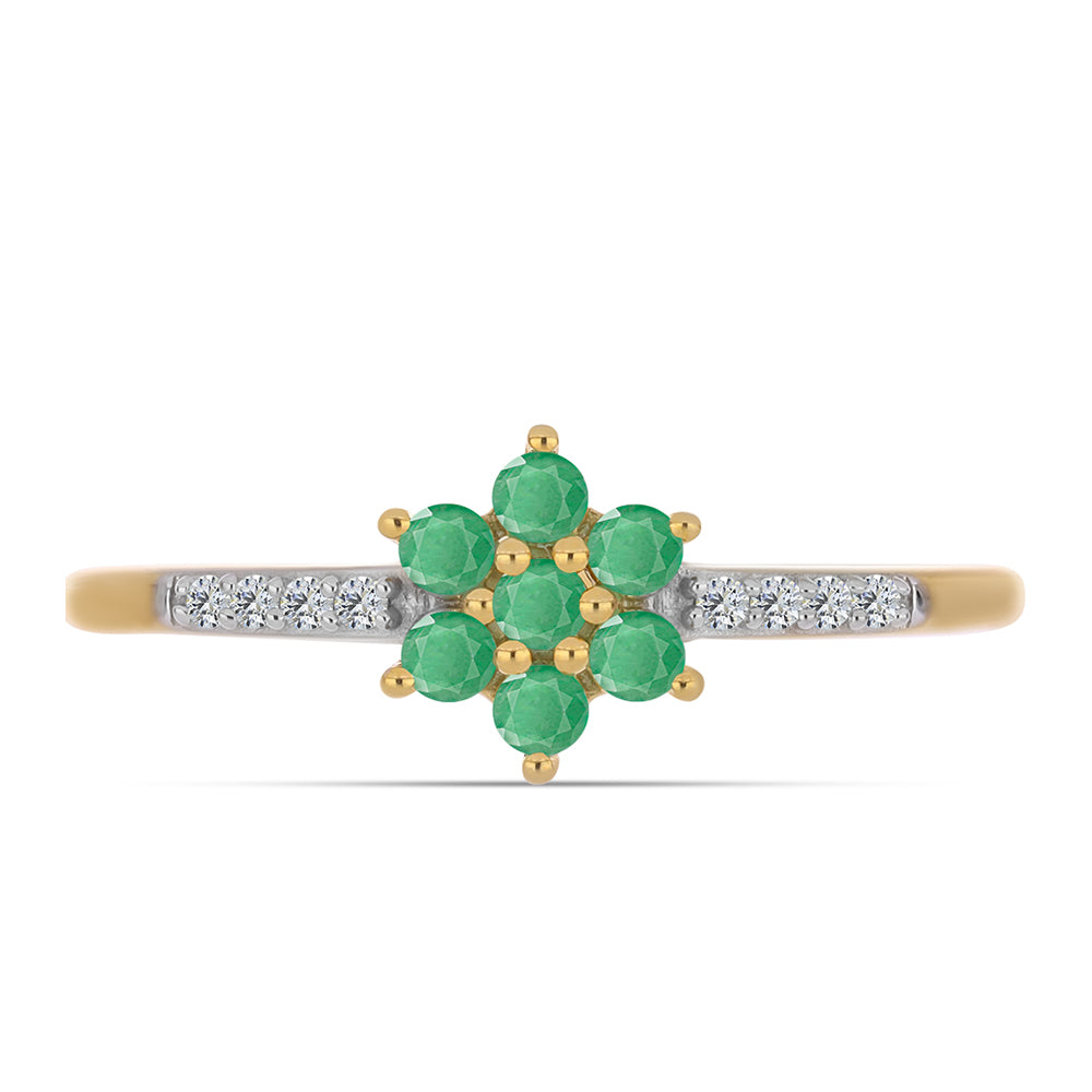 Anillo de Plata Bañada en Oro con Esmeralda de Brasil y Zircón Blanco