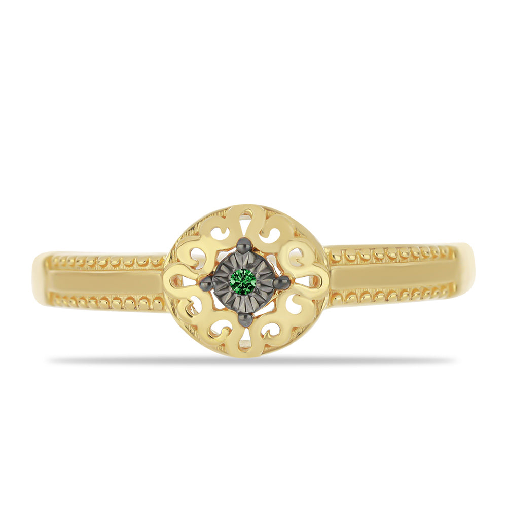 Anillo de Plata Bañada en Oro con Diamante Verde 1 