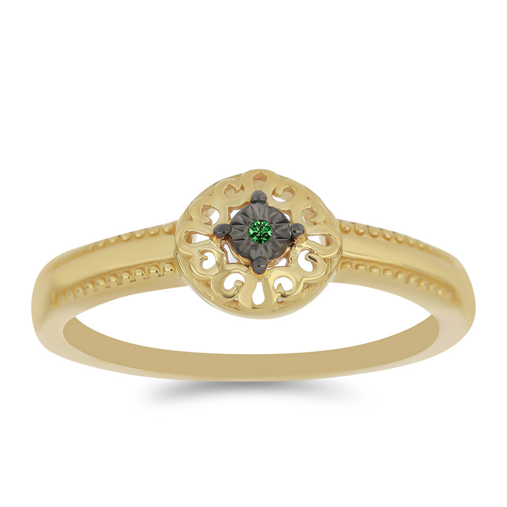 Anillo de Plata Bañada en Oro con Diamante Verde 3 