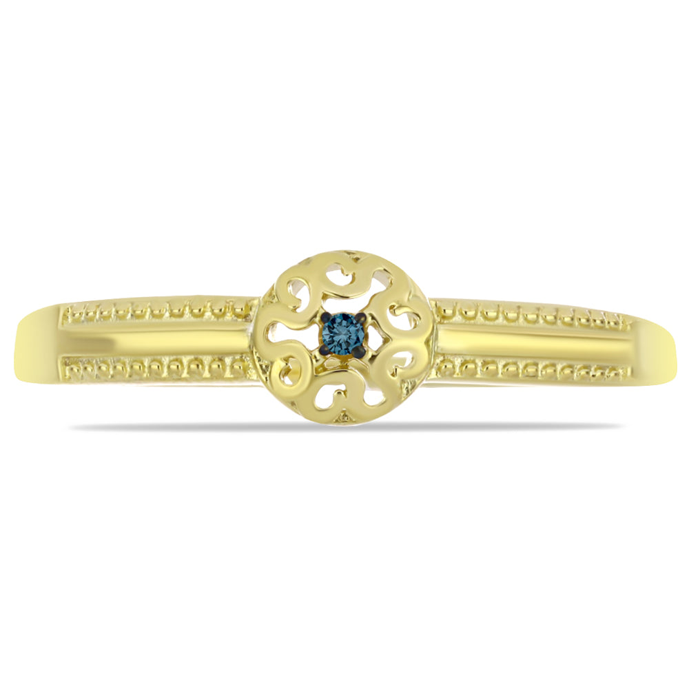 Anillo de Plata Bañada en Oro con Diamante Azul 1 