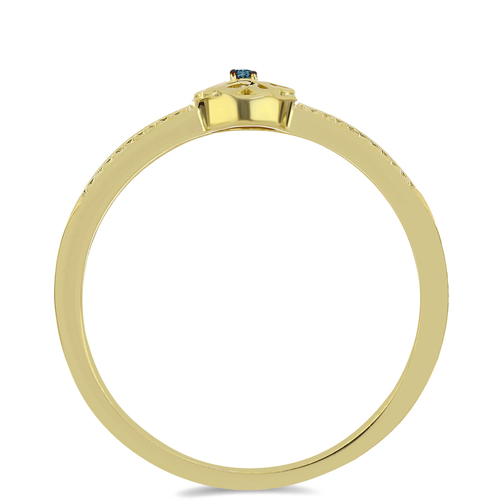 Anillo de Plata Bañada en Oro con Diamante Azul 2 