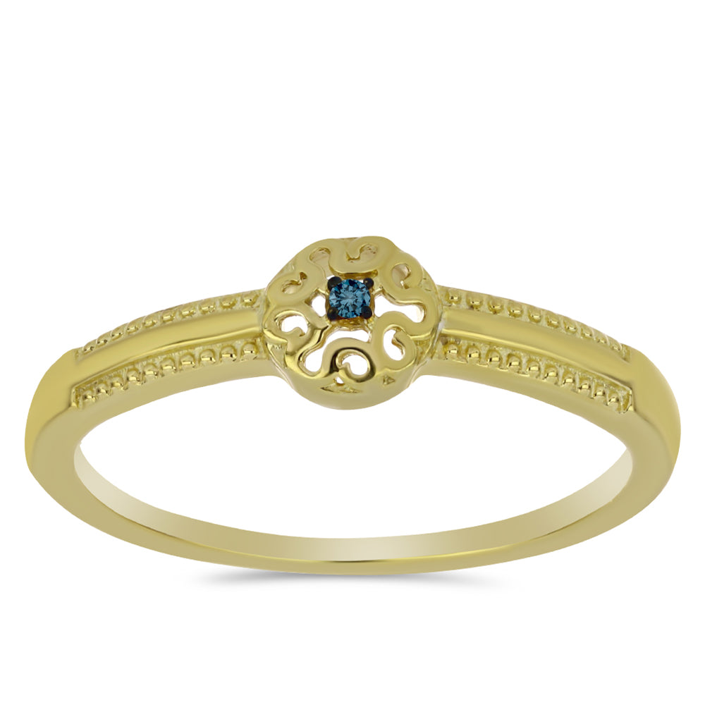 Anillo de Plata Bañada en Oro con Diamante Azul 3 