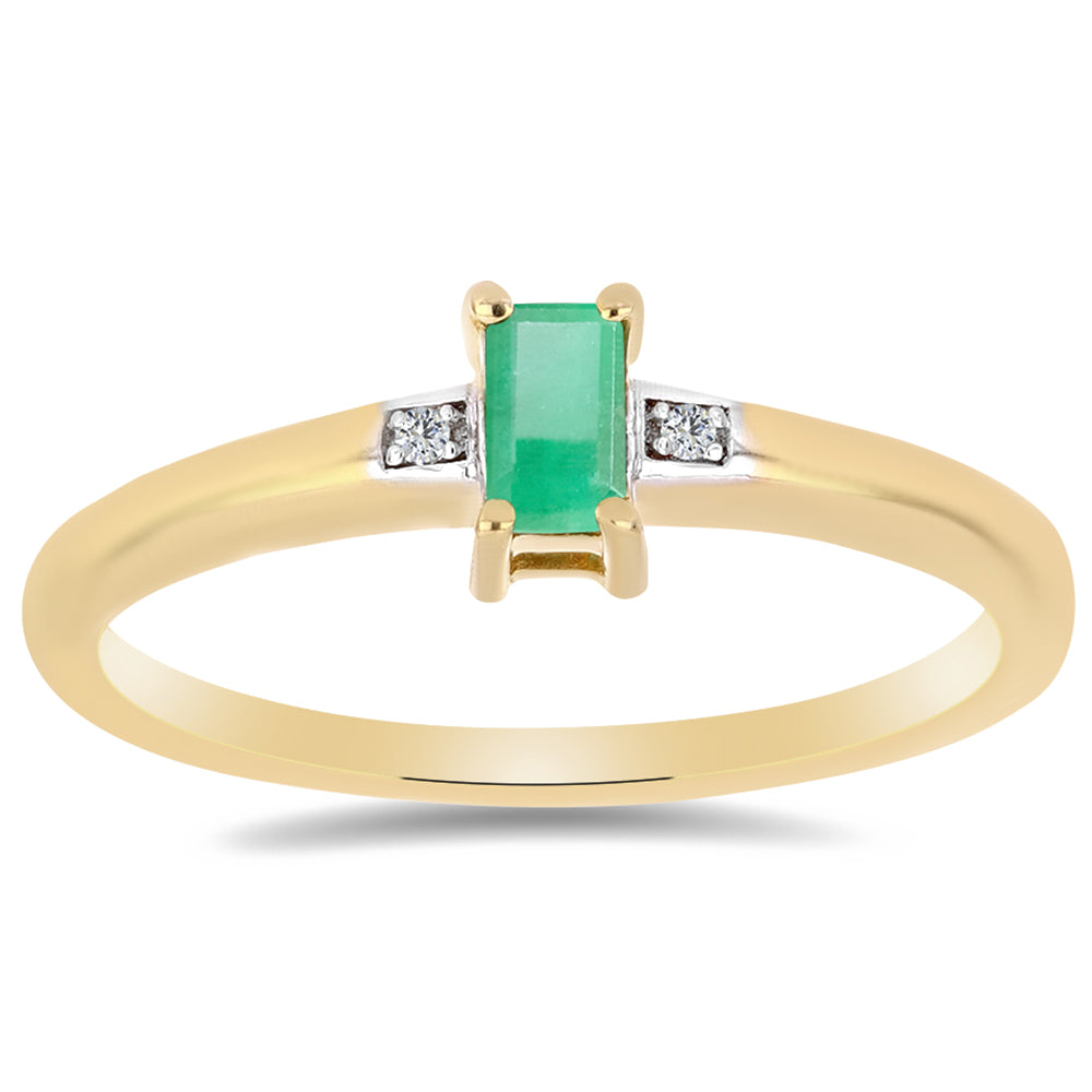 Anillo de Plata Bañada en Oro con Esmeralda de Brasil y Zircón Blanco 3 