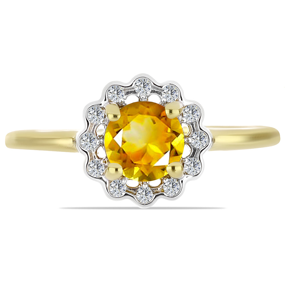 Anillo de Plata Bañada en Oro con Citrino de los Montes Urales y Zircón Blanco 1 