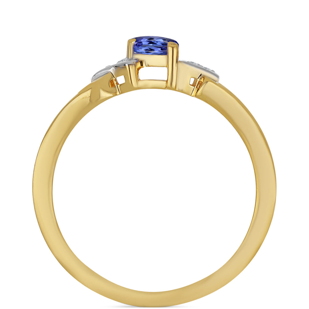 Anillo de Plata Bañada en Oro con Tanzanita y Zircón Blanco 2 