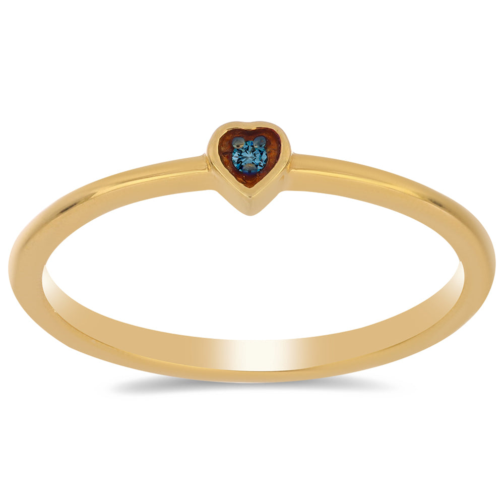 Anillo de Plata Bañada en Oro con Diamante Azul
