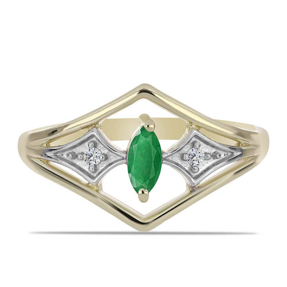 Anillo de Plata Bañada en Oro con Esmeralda de Brasil y Zircón blanco natural