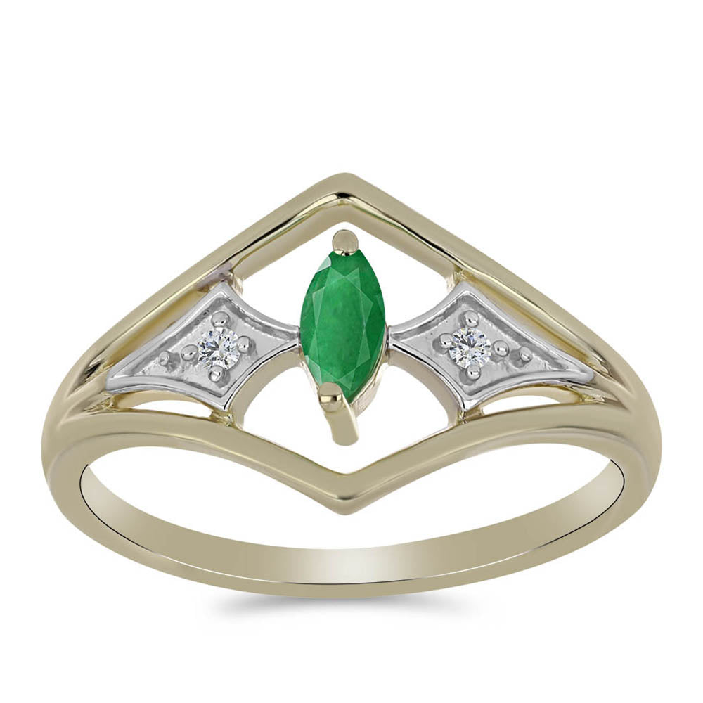 Anillo de Plata Bañada en Oro con Esmeralda de Brasil y Zircón blanco natural 3 