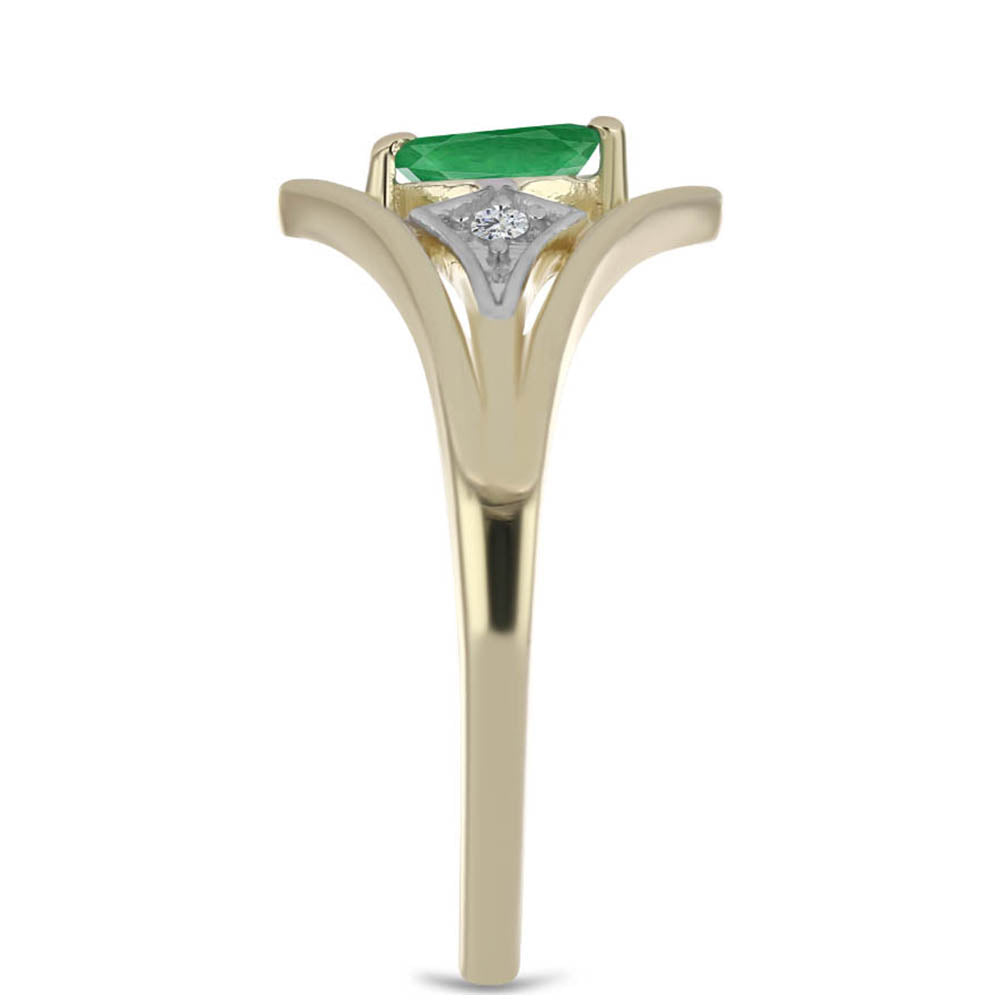 Anillo de Plata Bañada en Oro con Esmeralda de Brasil y Zircón Blanco 4 