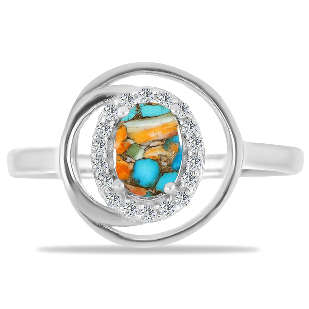 Anillo de Plata con Turquesa Ostra y Zircón Blanco