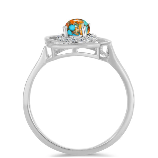 Anillo de Plata con Turquesa Ostra y Zircón Blanco