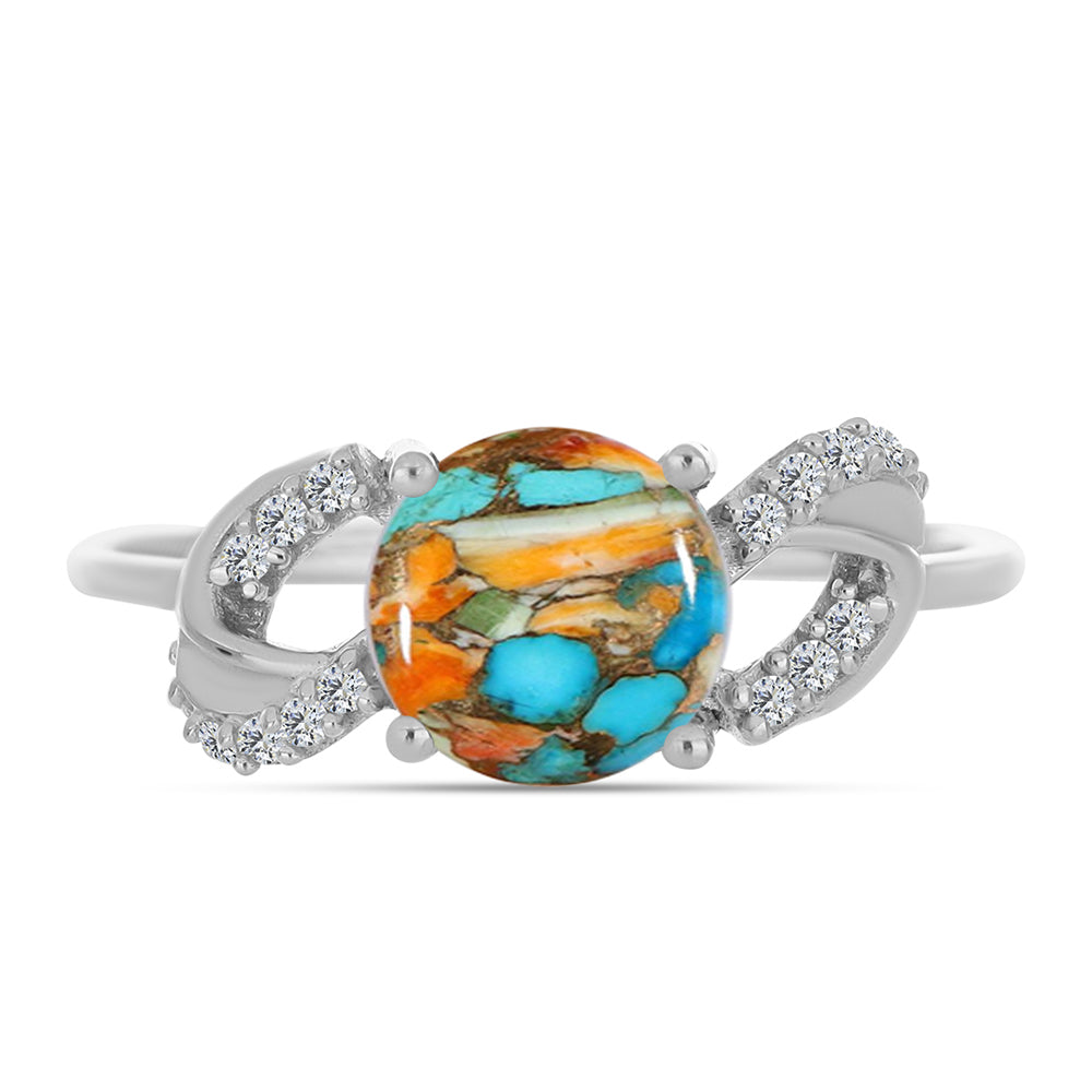 Anillo de Plata con Turquesa Ostra y Zircón Blanco 1 