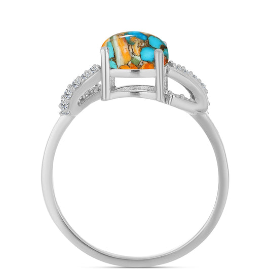 Anillo de Plata con Turquesa Ostra y Zircón Blanco