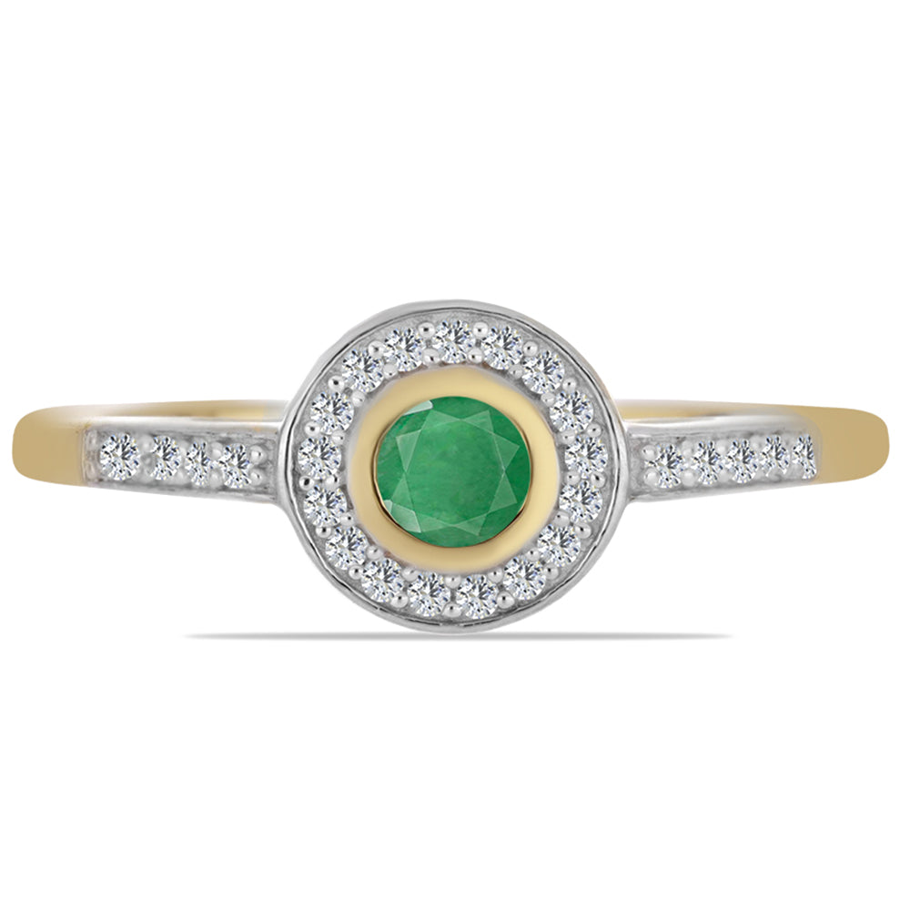 Anillo de Plata Bañada en Oro con Esmeralda de Brasil y Zircón Blanco 1 