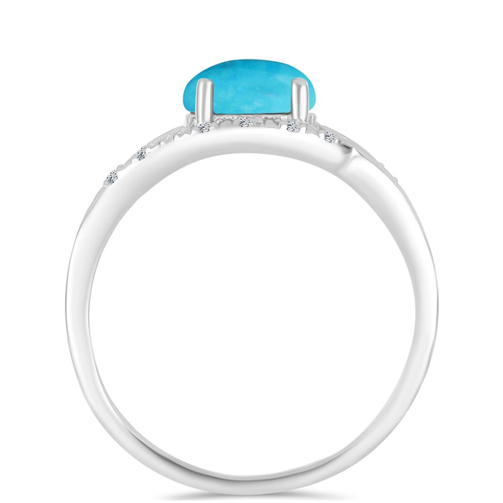 Anillo de Plata con Turquesa Bella Durmiente y Zircón Blanco 2 
