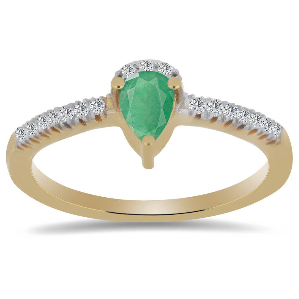 Anillo de Plata Bañada en Oro con Esmeralda de Brasil y Zircón Blanco 3 