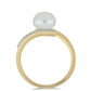 Anillo de Plata Bañada en Oro con Perla blanca de agua dulce y Topacio Blanco