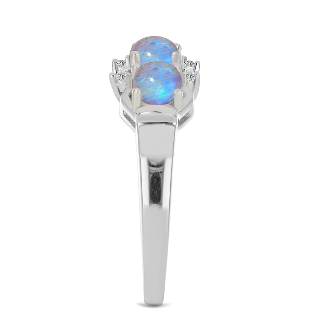 Anillo de Plata con Piedra Lunar Arco Iris y Zircón Blanco