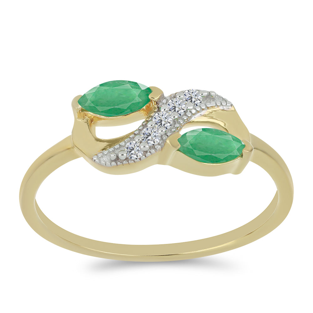 Anillo de Plata Bañada en Oro con Esmeralda de Brasil y Zircón Blanco 3 