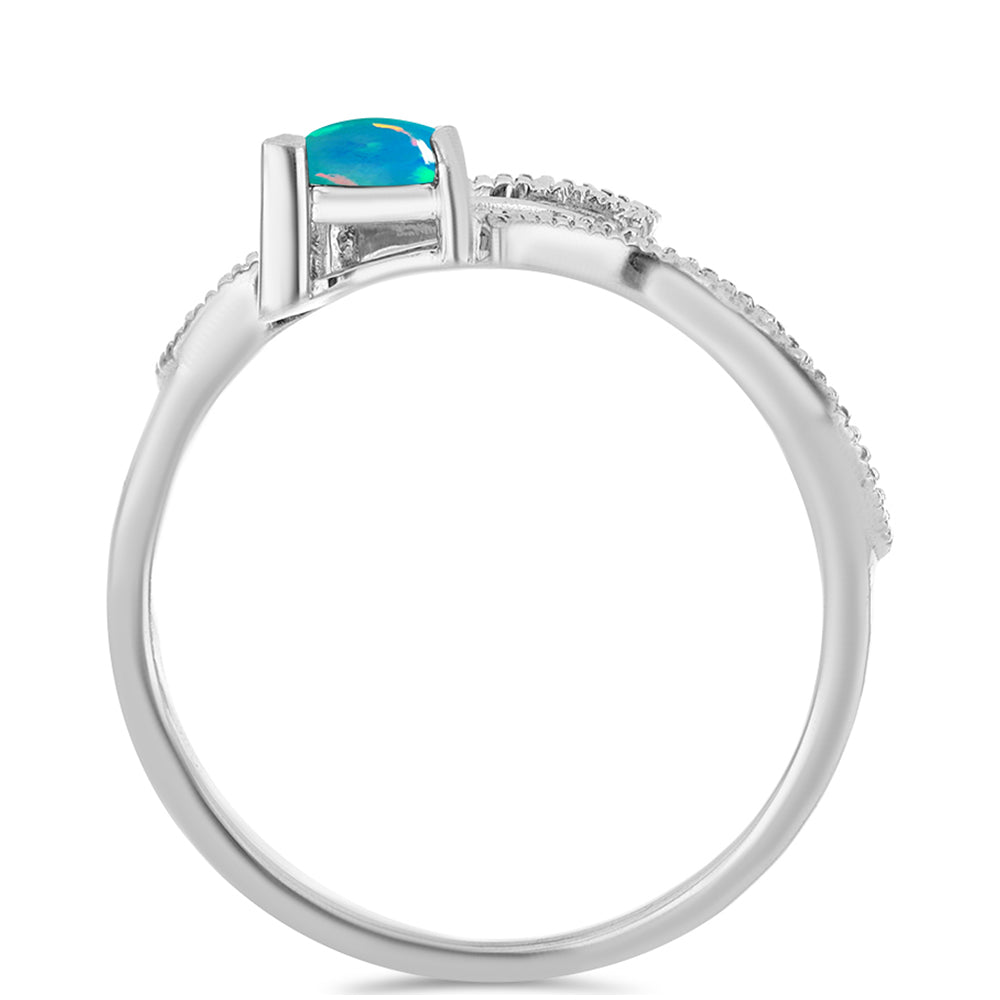 Anillo de Plata con Ópalo Azul de Lega Dembi de Etiopía y Zircón Blanco