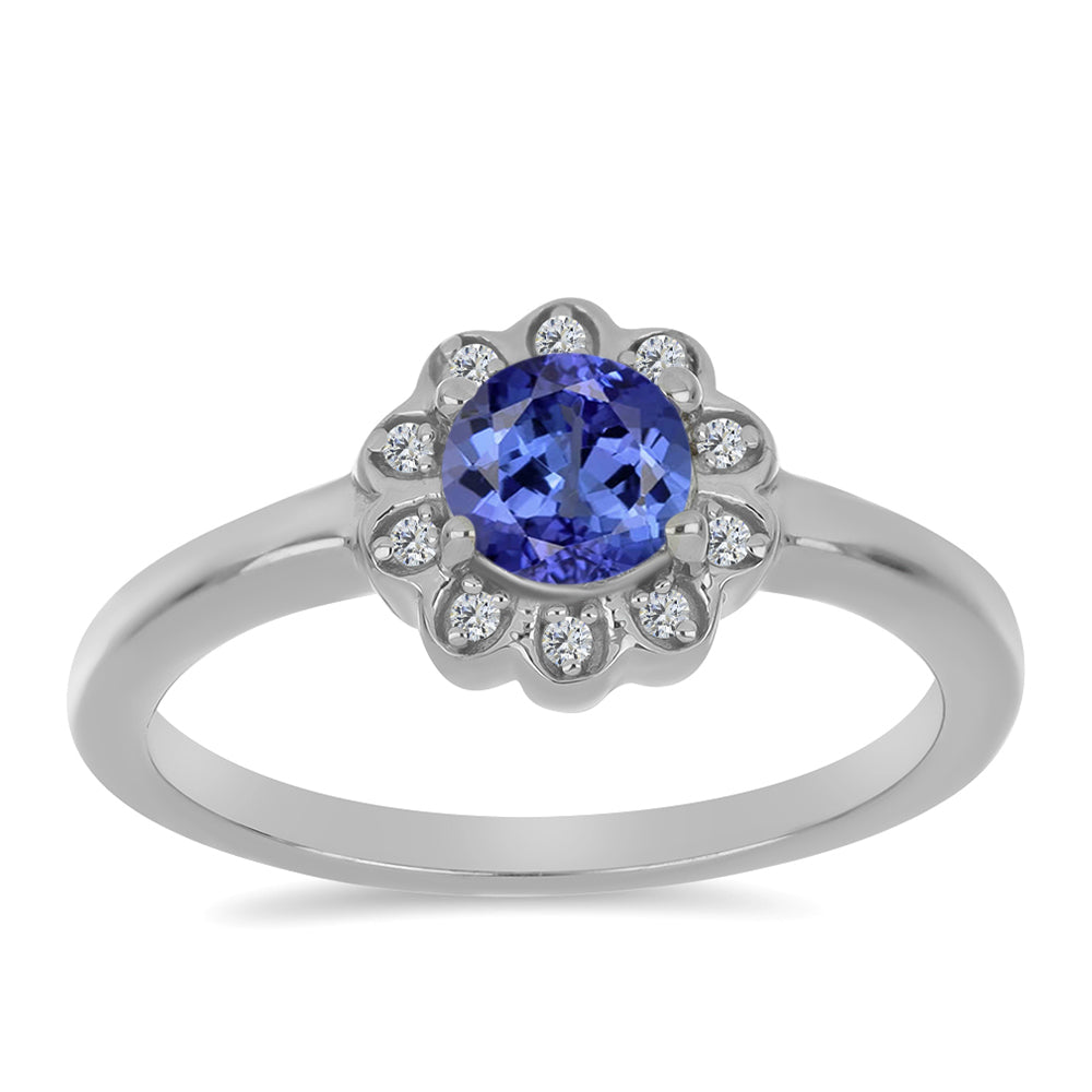 Anillo de Plata con Tanzanita y Zircón blanco natural
