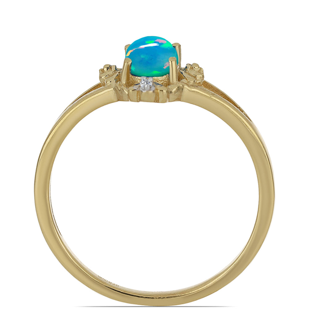 Anillo de Plata Bañada en Oro con Ópalo Azul de Lega Dembi de Etiopía y Zircón Blanco 2 