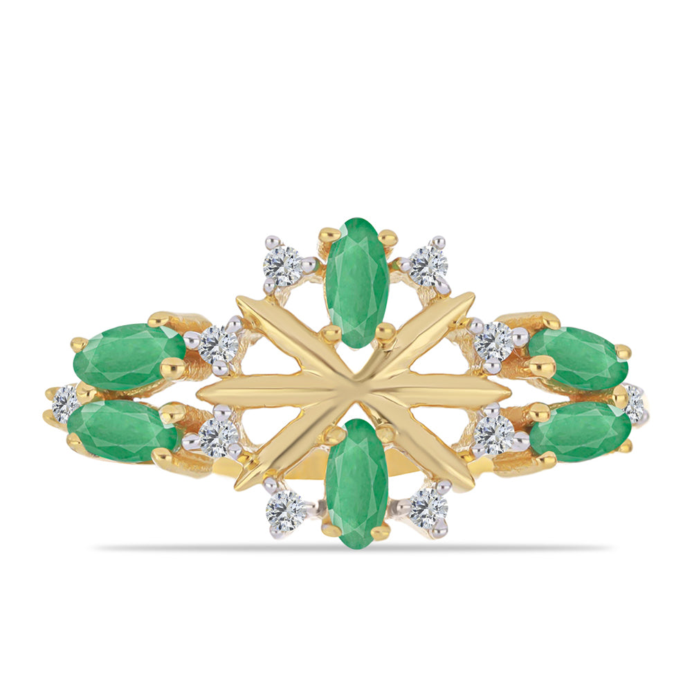 Anillo de Plata Bañada en Oro con Esmeralda de Brasil y Zircón Blanco 1 