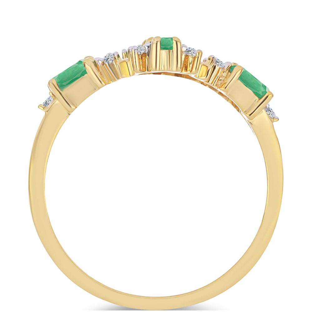 Anillo de Plata Bañada en Oro con Esmeralda de Brasil y Zircón Blanco 2 