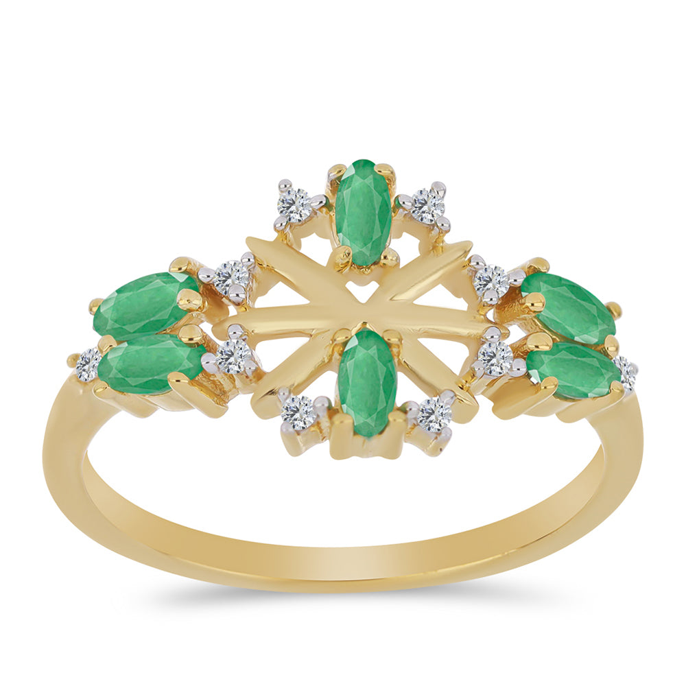 Anillo de Plata Bañada en Oro con Esmeralda de Brasil y Zircón Blanco 3 
