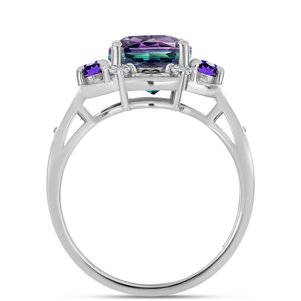 Anillo de Plata con Fluorita cebra y Amatista de Marruecos