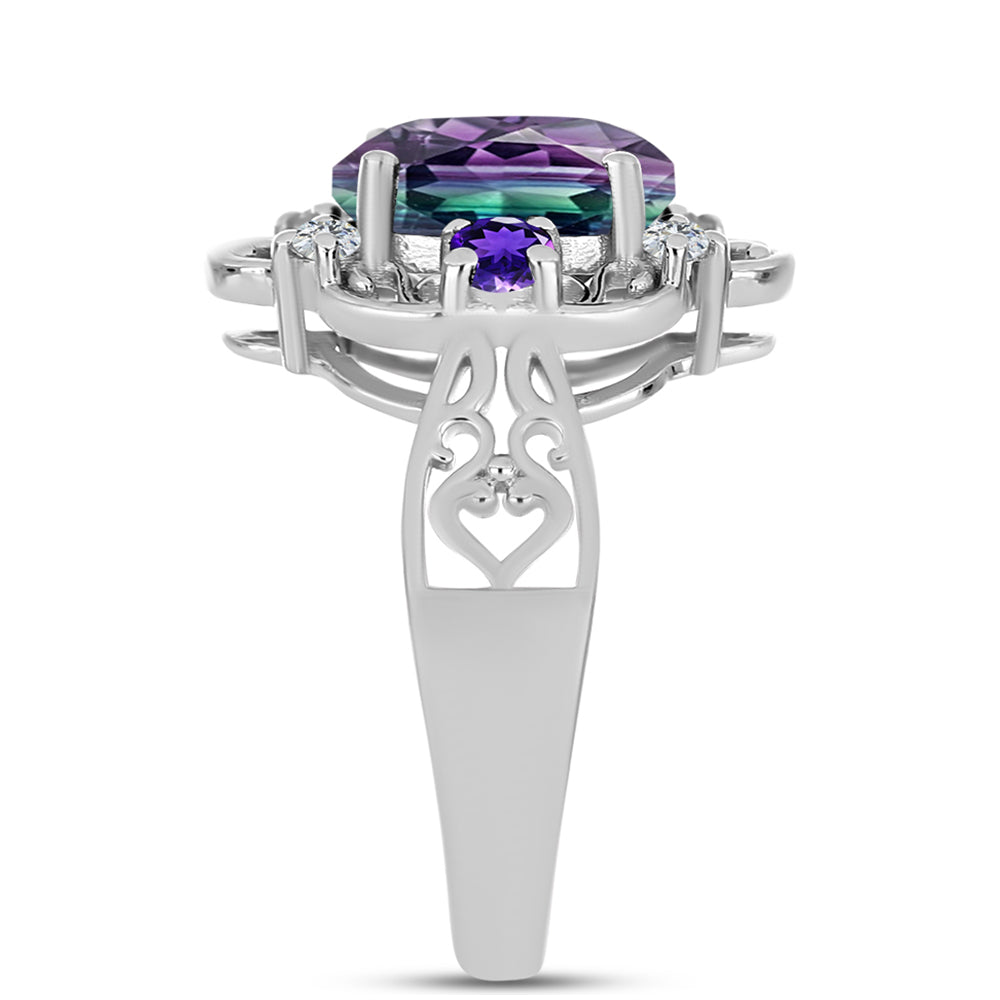 Anillo de Plata con Fluorita cebra y Amatista de Marruecos