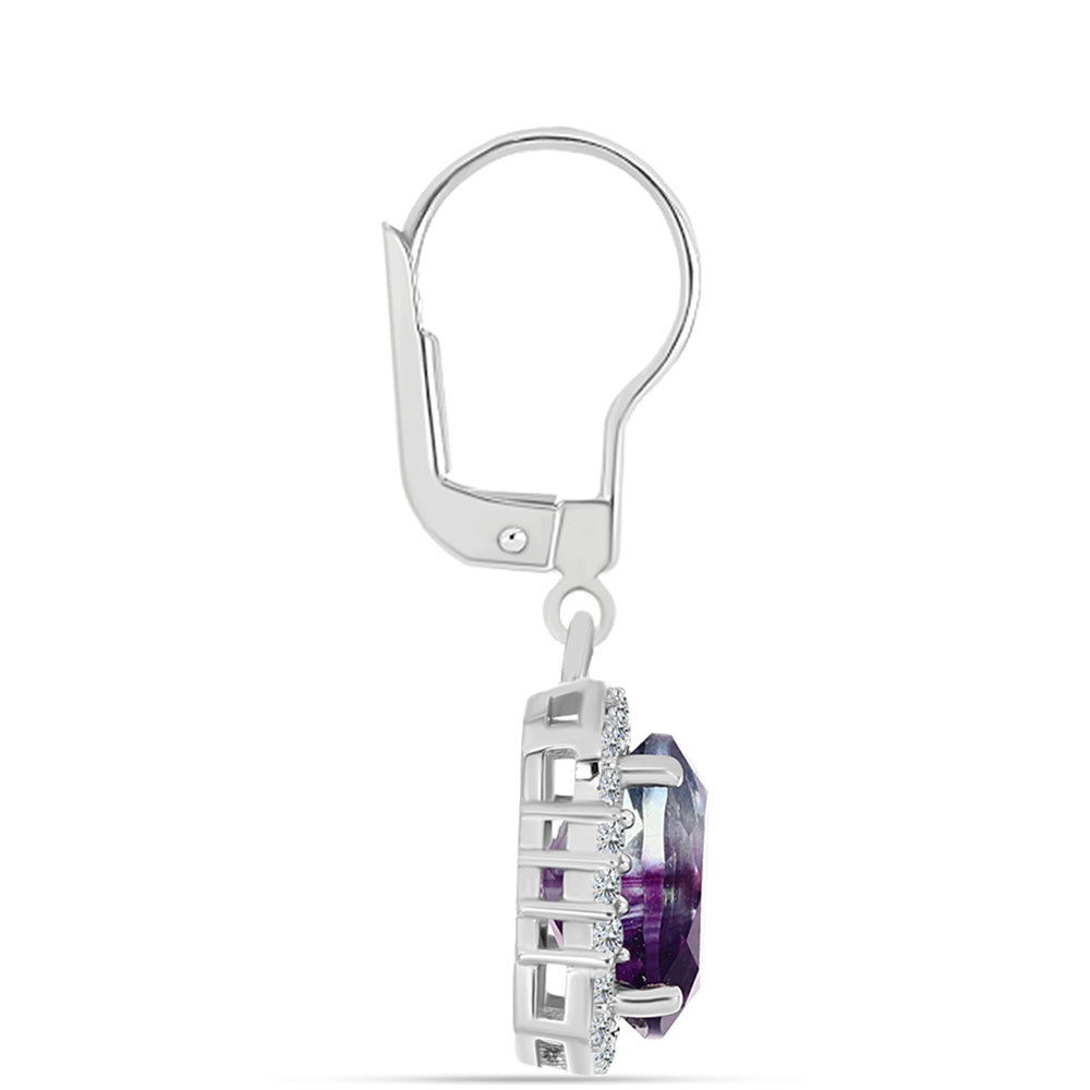 Pendientes de Plata con Fluorita cebra y Topacio Blanco
