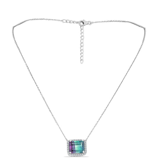 Collar de Plata con Fluorita cebra y Topacio Blanco
