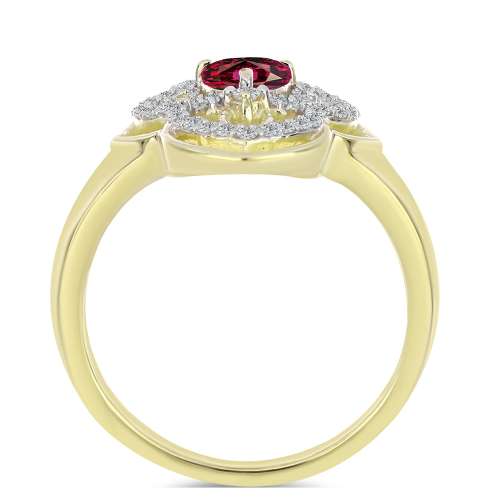 Anillo de Plata Bañada en Oro con Granate Rodolita y Topacio Blanco