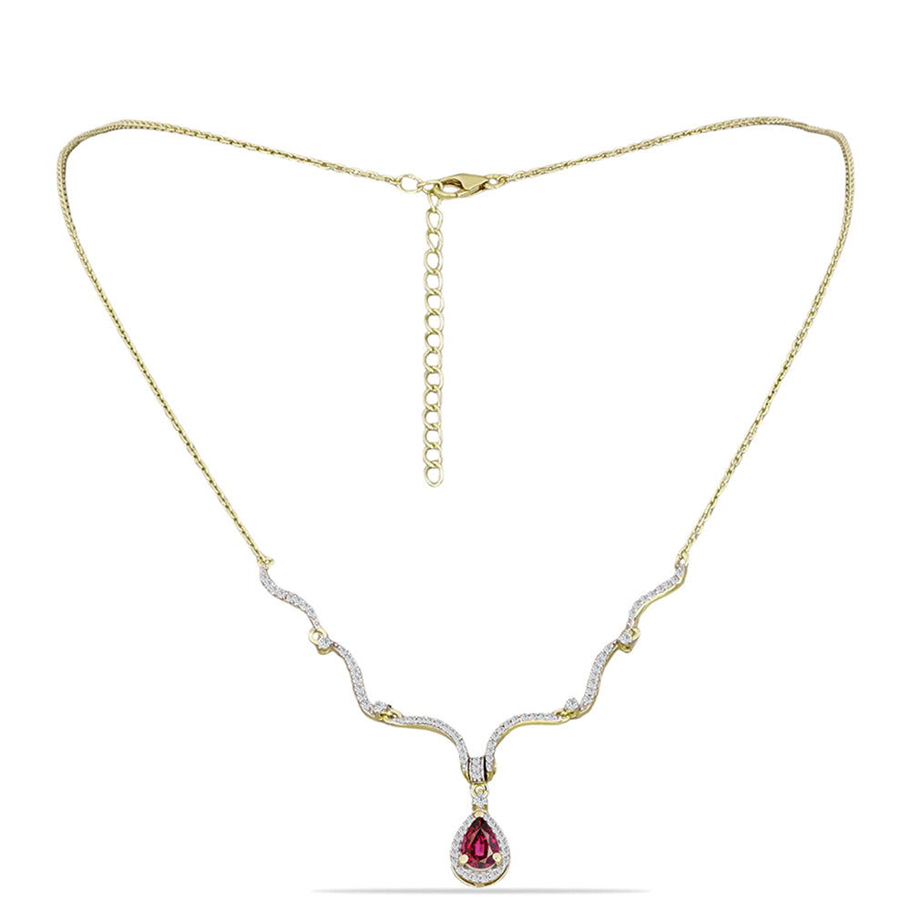 Collar de Plata Bañada en Oro con Granate Rodolita y Topacio Blanco 1 