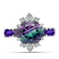 Anillo de Plata con Fluorita cebra y Amatista de Marruecos