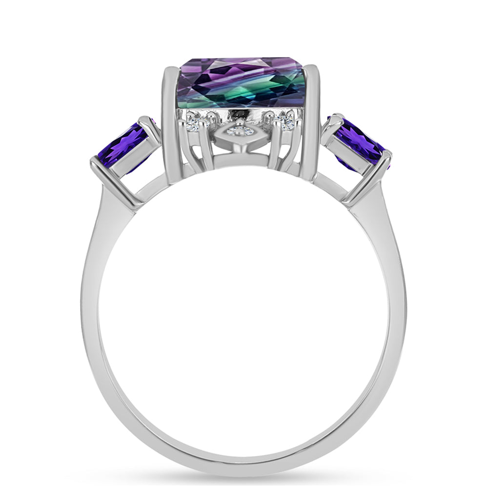 Anillo de Plata con Fluorita cebra y Amatista de Marruecos 2 